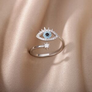 Lucky Evil Eye Adjustable Silver Ring